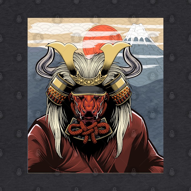 Bull with Lion Hair Samurai Helmet by TheStuffInBetween